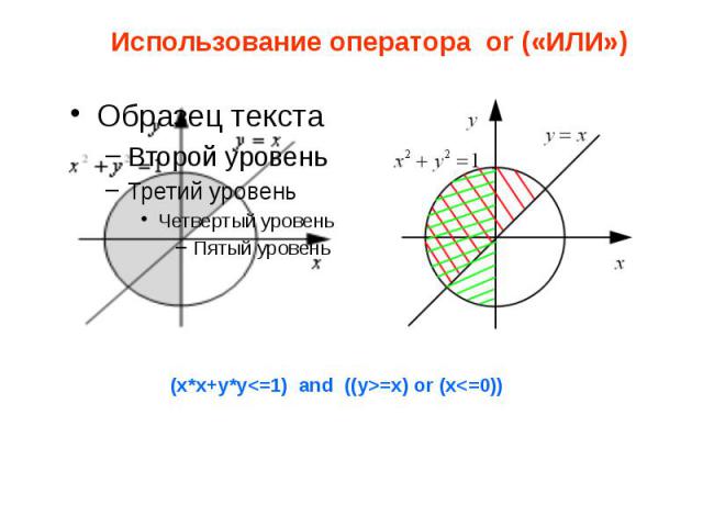 Использование оператора or («ИЛИ») (x*x+y*y=x) or (x