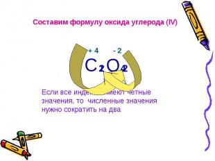 Составим формулу оксида углерода (IV) Если все индексы имеют четные значения, то