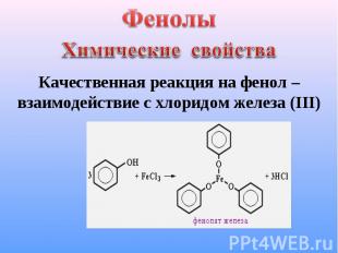 Фенолы Химические свойства Качественная реакция на фенол – взаимодействие с хлор