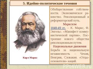5. Идейно-политические течения Карл Маркс Обобществление собствен-ности. Экономи