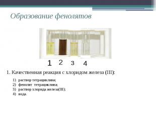 Образование фенолятов 1. Качественная реакция с хлоридом железа (III): раствор т