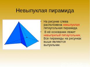 Невыпуклая пирамида На рисунке слева расположена невыпуклая пятиугольная пирамид