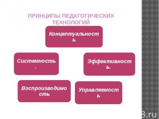 ПРИНЦИПЫ ПЕДАГОГИЧЕСКИХ ТЕХНОЛОГИЙ КонцептуальностьЭффективность. УправляемостьВ