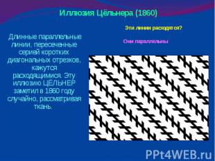 Иллюзия Цёльнера (1860) Эти линии расходятся? Они параллельны Длинные параллельн