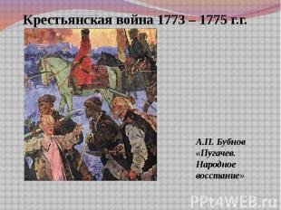 Крестьянская война 1773 – 1775 г.г. А.П. Бубнов «Пугачев. Народное восстание»