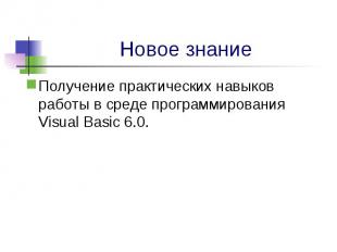 Получение практических навыков работы в среде программирования Visual Basic 6.0.