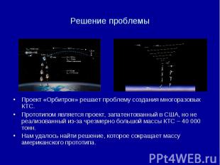 Решение проблемы Проект «Орбитрон» решает проблему создания многоразовых КТС. Пр