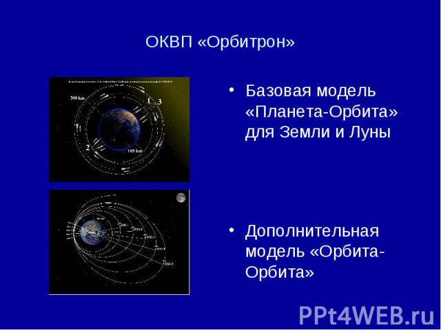 ОКВП «Орбитрон» Базовая модель «Планета-Орбита» для Земли и Луны Дополнительная модель «Орбита-Орбита»