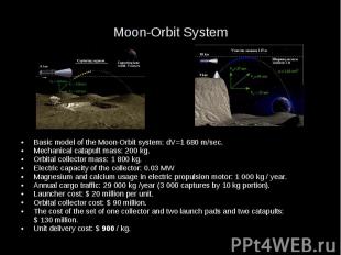 Moon-Orbit System Basic model of the Moon-Orbit system: dV=1 680 m/sec. Mechanic