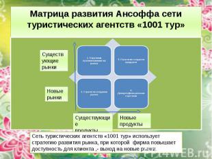 Матрица развития Ансоффа сети туристических агентств «1001 тур»