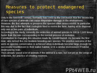 Measures to protect endangered species