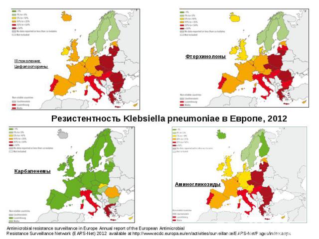 Резистентность Klebsiella pneumoniae в Европе, 2012 Резистентность Klebsiella pneumoniae в Европе, 2012