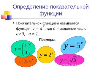 Определение показательной функции Показательной функцией называется функция у =