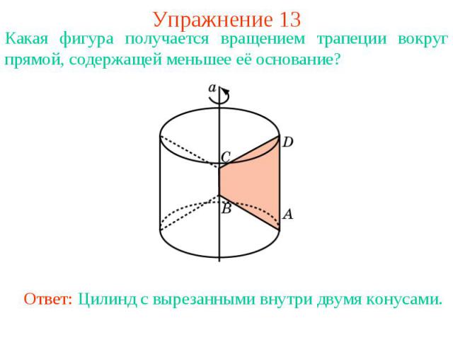 Упражнение 13Какая фигура получается вращением трапеции вокруг прямой, содержащей меньшее её основание?