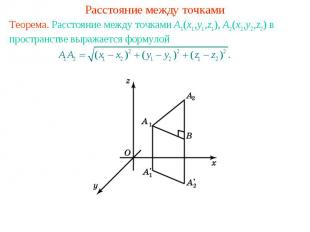 Расстояние между точкамиТеорема. Расстояние между точками A1(x1,y1,z1), A2(x2,y2
