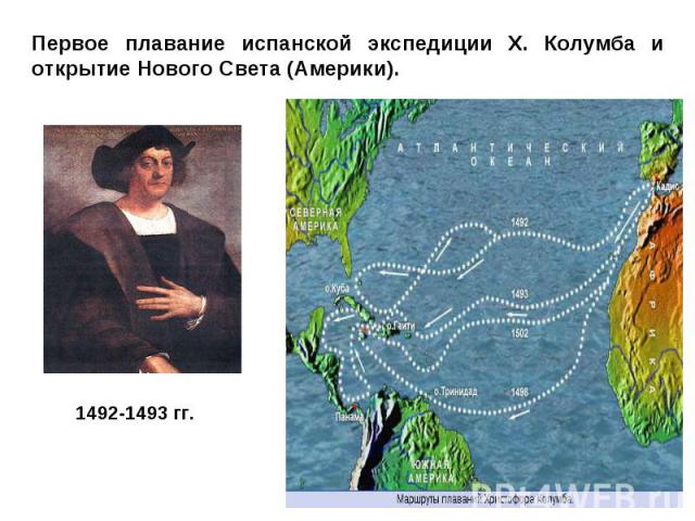 Первое плавание испанской экспедиции Х. Колумба и открытие Нового Света (Америки).