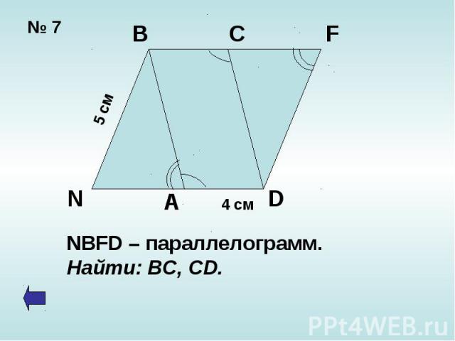 NBFD – параллелограмм.Найти: ВС, CD.