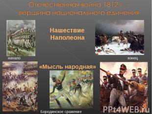 Отечественная война 1812 г. – вершина национального единенияНашествие Наполеона«