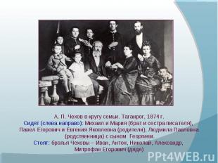 А. П. Чехов в кругу семьи. Таганрог, 1874 г.Сидят (слева направо): Михаил и Мари