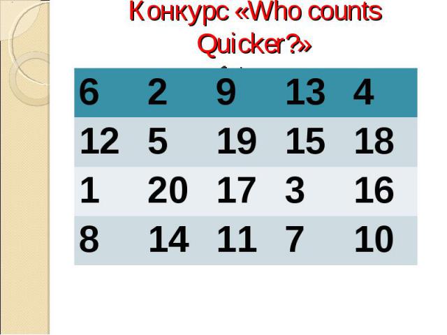 Конкурс «Who counts Quicker?»1 team