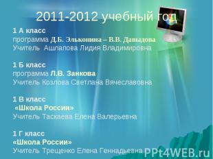 2011-2012 учебный год1 А класс программа Д.Б. Эльконина – В.В. ДавыдоваУчитель А