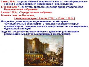 5 мая 1789 г. - король созвал Генеральные штаты, не собиравшиеся с 1614 г.) с це