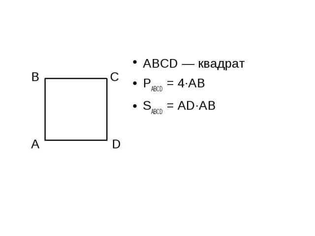 ABCD — квадратPABCD = 4·ABSABCD = AD·AB
