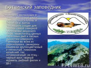 Ботчинский заповедникЗаповедник расположен в северо-восточной части хребта Сихот