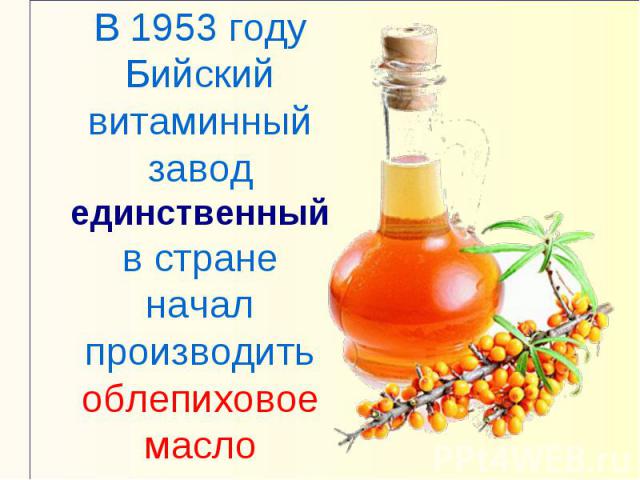 В 1953 году Бийский витаминный завод единственный в стране начал производить облепиховое масло