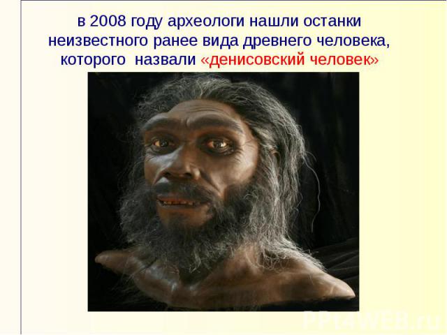 в 2008 году археологи нашли останки неизвестного ранее вида древнего человека, которого назвали «денисовский человек»