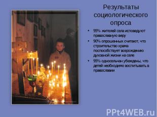 Результаты социологического опроса95% жителей села исповедуют православную веру9