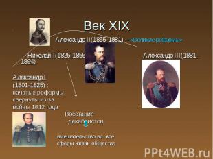 Александр II(1855-1881) – «Великие реформы» Николай I(1825-1855) Александр III(1