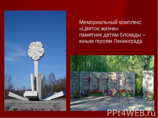 Мемориальный комплекс«Цветок жизни»памятник детям блокады – юным героям Ленинграда