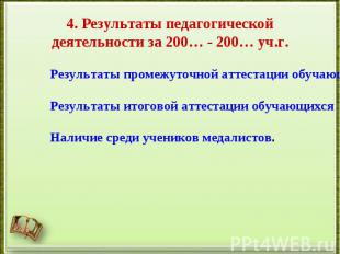 4. Результаты педагогической деятельности за 200… - 200… уч.г.Результаты промежу