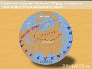 Начальный меридиан и меридиан 180 градусов разделяют Землю на Восточное и Западн