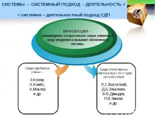 СИСТЕМЫ → СИСТЕМНЫЙ ПОДХОД →ДЕЯТЕЛЬНОСТЬ == системно – деятельностный подход СДП