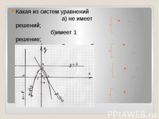 Какая из систем уравнений а) не имеет решений; б)имеет 1 решение; в) имеет 2 реш