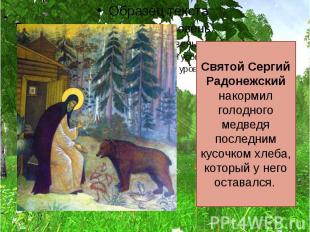 Святой Сергий Радонежский накормил голодного медведя последним кусочком хлеба, к