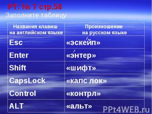 РТ: № 7 стр.58 Заполните таблицу