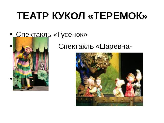 ТЕАТР КУКОЛ «ТЕРЕМОК»Спектакль «Гусёнок» Спектакль «Царевна-лягушка»