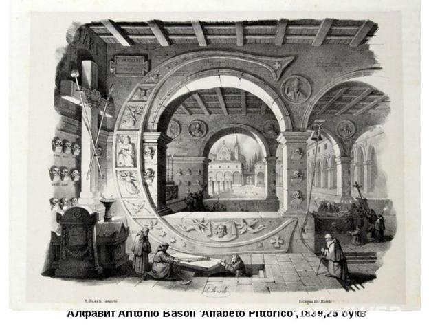 Алфавит Antonio Basoli 'Alfabeto Pittorico',1839,25 букв