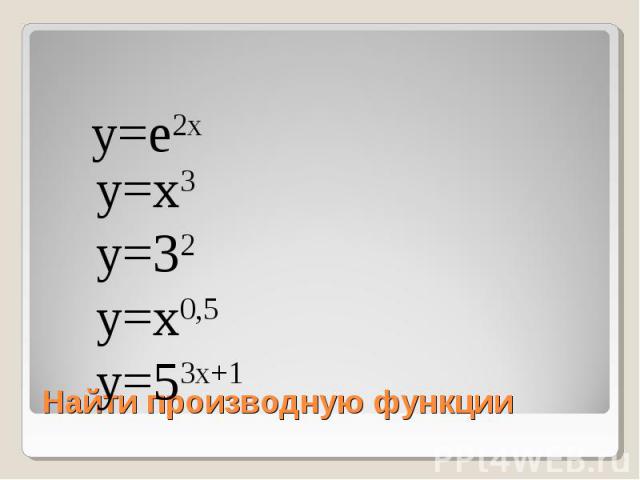 y=x3y=32y=x0,5y=53x+1 Найти производную функции