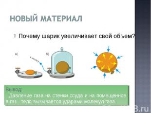 Новый материал Вывод: Давление газа на стенки ссуда и на помещенное в газ тело в