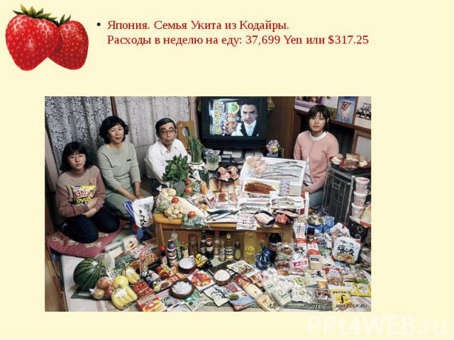 Япония. Семья Укита из Кодайры.Расходы в неделю на еду: 37,699 Yen или $317.25