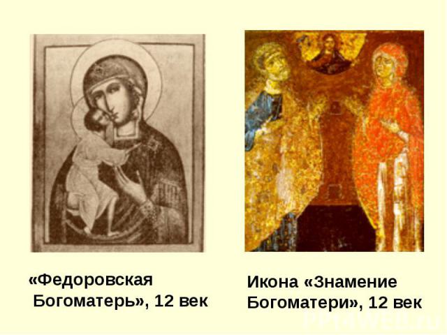 «Федоровская Богоматерь», 12 век Икона «Знамение Богоматери», 12 век
