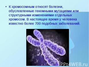 К хромосомным относят болезни, обусловленные геномными мутациями или структурным