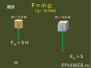 F = m g; ( g = 10 Н/кг)