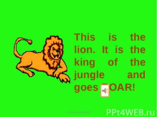 This is the lion. It is the king of the jungle and goes ROAR!