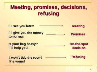 Meeting, promises, decisions, refusing
