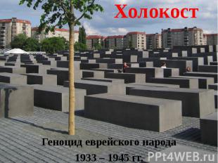 Холокост Геноцид еврейского народа1933 – 1945 гг.